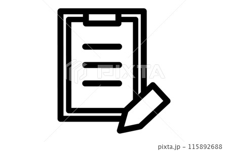 バインダーと用紙とペンの黒の線画アイコン 115892688