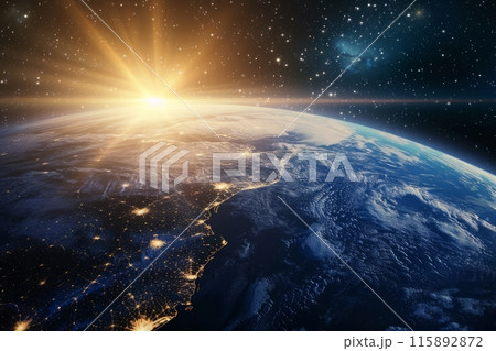 Sunrise over planet earth from space showing north america 115892872