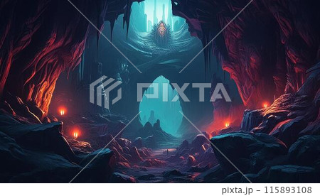 魔物が棲む地下世界のダンジョン_01_AI生成画像 115893108