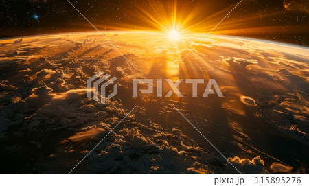 Stunning earth view from space as the sun rises above the horizon 115893276