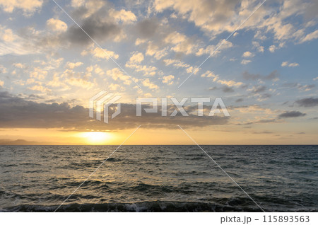 sunset over the Mediterranean sea in spring, clouds and sea sunset over the Mediterranean sea in spring, clouds and sea 115893563