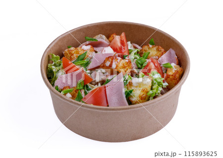 Salad with ham on a white background, for a food delivery site 4 Salad with ham on a white background, for a food delivery site 4 115893625