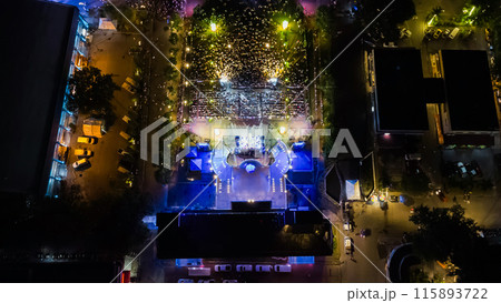 People at night open air concert aerial view People at night open air concert aerial view 115893722