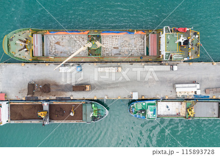 Loading a ship with containers at the port. Sea cargo transportation. Cargo 115893728
