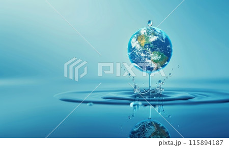 Water drop. Earth globe in blue wave. Ecological protection, nature crisis. Concept of environment ecology, conservation 115894187
