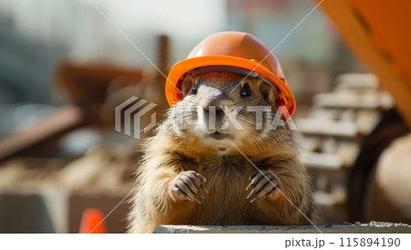 Marmot worker. Safety equipment on construction...のイラスト素材 [115894190 ...