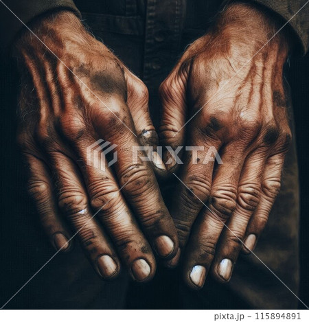 Arms of an old hard working man. Generative ai. 115894891