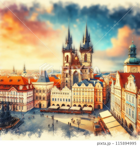 Old town square of Prague. Generative ai. 115894995
