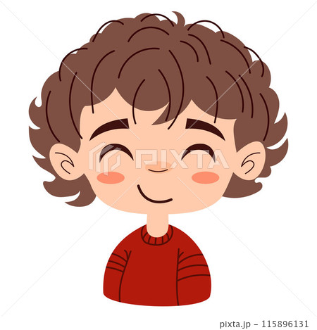 Cute happy boy on white background isolated. Back to school Trendy anime style. T-shirt print for kids 115896131