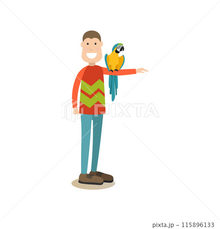 Parrot owner male with his pet vector flat illustration 115896133