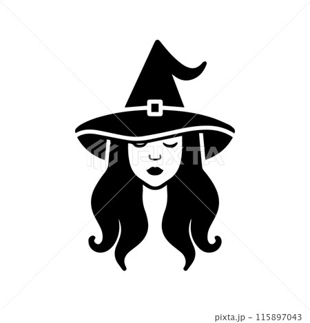 Witch icon or modern line symbol. Vector line art and icon design with bold outline. Black and white Pixel Perfect minimalistic symbol isolated white background. Silhouette simple thin sign 115897043