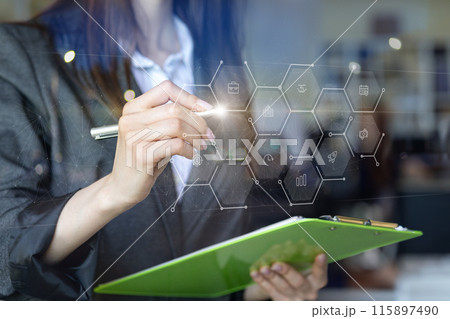 Manager working on virtual screen with process . 115897490