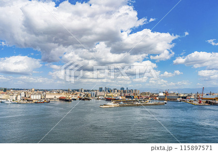 View on port of Naples and city, from the sea. Italy View on port of Naples and city, from the sea. Italy 115897571