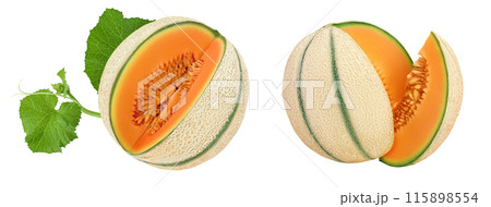 Cantaloupe melon isolated on white background with full depth of field, Cantaloupe melon isolated on white background with full depth of field, 115898554