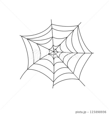 Spider web simple hand drawn vector outline illustration of doodle fancy Halloween scary decor elements, clipart perfect for Halloween party design, cartoon spooky character 115898936