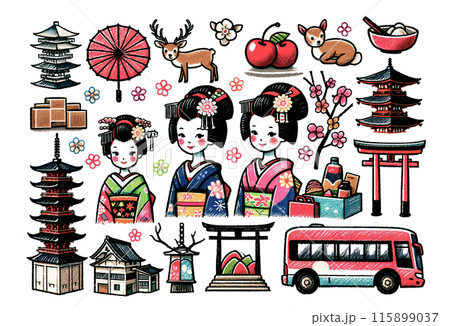京都・奈良　観光イメージ　イラストセット 115899037