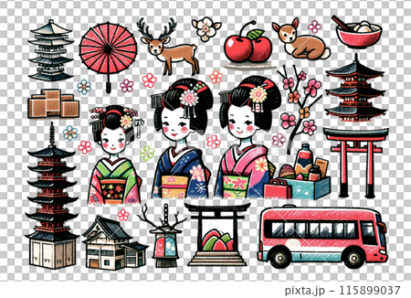 京都・奈良　観光イメージ　イラストセット 115899037
