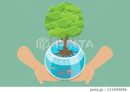 3D Isometric Flat Vector Illustration of Mangrove Forest Preservation, A Vital Initiative for Environmental Conservation 115899086