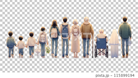 家族,家人,親戚,血統。代表人生階段的人的背影 家族,家人,親戚,血統。代表人生階段的人的背影 115899194