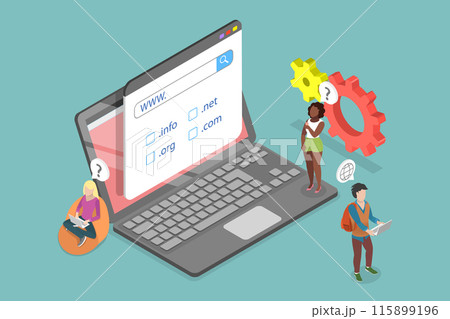 3D Isometric Flat Vector Illustration of Domain Registration, Online hosting service 115899196