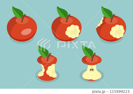3D Isometric Flat Vector Set of Bitten Apple, Bite Progression 115899223