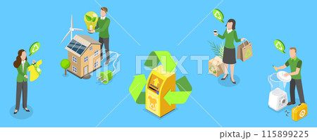 3D Isometric Flat Vector Illustration of Zero Waste, Circular Economy 115899225