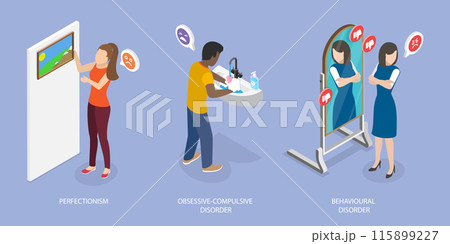 3D Isometric Flat Vector Illustration of Obsessive-compulsive Disorder, OCD 115899227