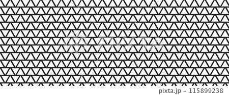 Perforated or corrugated surface with triangular holes. Repeating black triangle shapes on white background. Peg board, radiator or speaker grid texture. Mosaic pattern. Vector graphic illustration 115899238