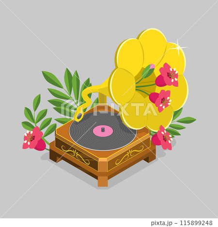 3D Isometric Flat Vector Illustration of Retro Player, Concept of Retro Music. A Nostalgic Tribute 115899248
