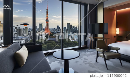 東京タワーが見える景色 ホテルの室内 115900042