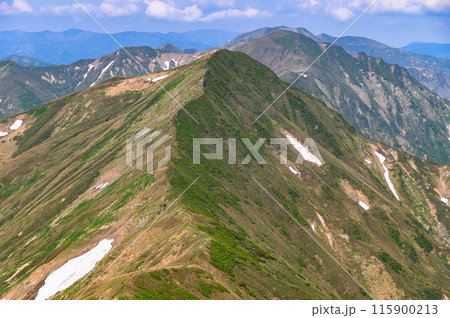 初夏の谷川連峰・主稜線の山並み 初夏の谷川連峰・主稜線の山並み 115900213