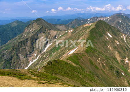 初夏の谷川連峰・主稜線の山並み 初夏の谷川連峰・主稜線の山並み 115900216
