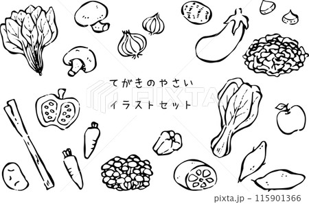 手描きの食べ物イラストセット　線画 115901366