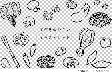 手描きの食べ物イラストセット　線画 115901366