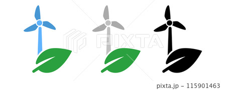 Wind tower plant green energy eco friendly power generator with leaf symbol 115901463