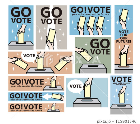 投票箱に投票する様子のベクターイラストセット 115901546