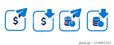 Send receive transfer money arrow paper plane icon app blue line banking transaction symbol 115901551