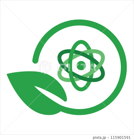 Eco environment friendly nuclear symbol icon of molecular bio technology leaves concept of organic chemistry science 115901591