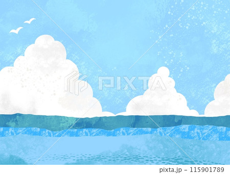 切り絵風の海と入道雲の夏イメージイラスト 横向きデザイン 切り絵風の海と入道雲の夏イメージイラスト 横向きデザイン 115901789