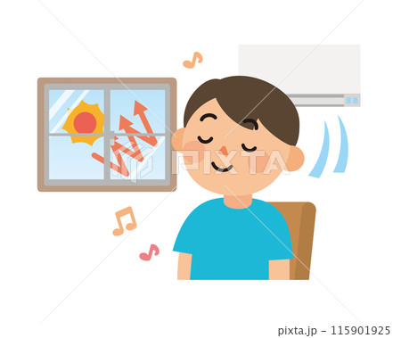 内窓のある部屋で快適に過ごす男性 115901925