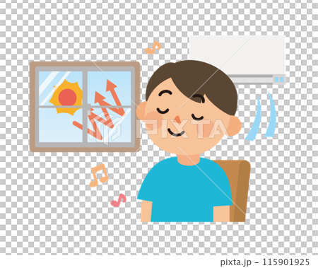 内窓のある部屋で快適に過ごす男性 115901925