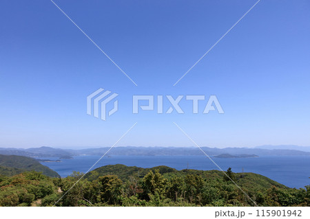 佐田岬半島のせと風の丘パークから宇和海、八幡浜方向を見る 115901942