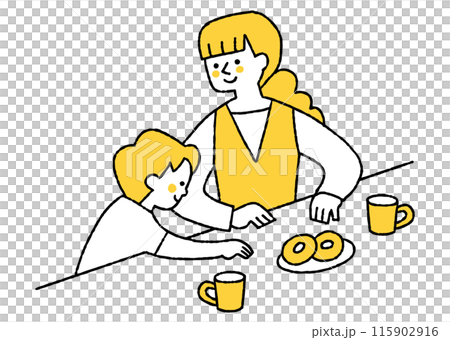 Boy and his mother about to eat a snack 115902916