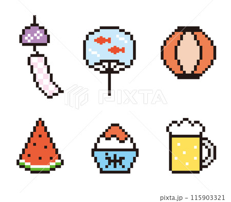夏イメージのアイコンセット ドット絵 夏イメージのアイコンセット ドット絵 115903321