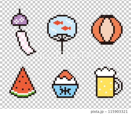 夏イメージのアイコンセット ドット絵 夏イメージのアイコンセット ドット絵 115903321