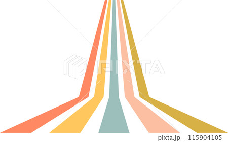Abstract background 70s retro perspective lines background. Vintage colourful stripes banner, backdrop. 115904105