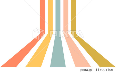 Abstract background 70s retro perspective lines background. Vintage colourful stripes banner, backdrop. 115904106