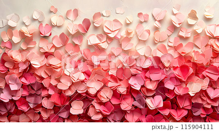 The wall is adorned with a variety of pink petals, creating a stunning display of colors. These flowers belong to the rose family and add a touch of beauty to the groundcover 115904111