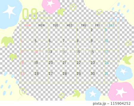 2024年8月のカレンダー あさがお柄 2024年8月のカレンダー あさがお柄 115904252