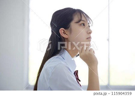 学校の教室で授業を受ける女子高生 学校の教室で授業を受ける女子高生 115904359